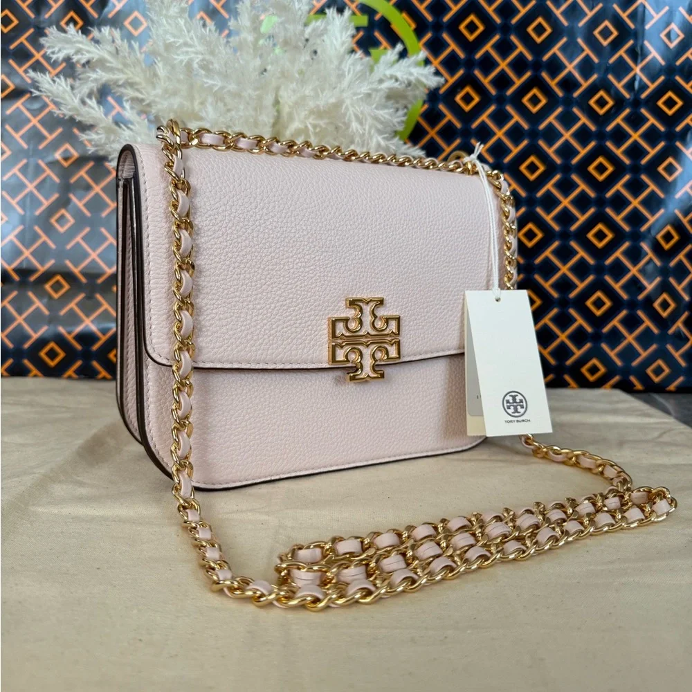 Tory Burch Britten Small Adjustable Shoulder Bag Light Pink with Gold Chain